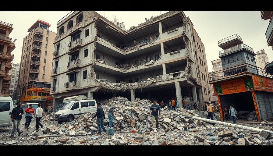 Aftermath of 6.1 earthquake in Turkey, building collapse.