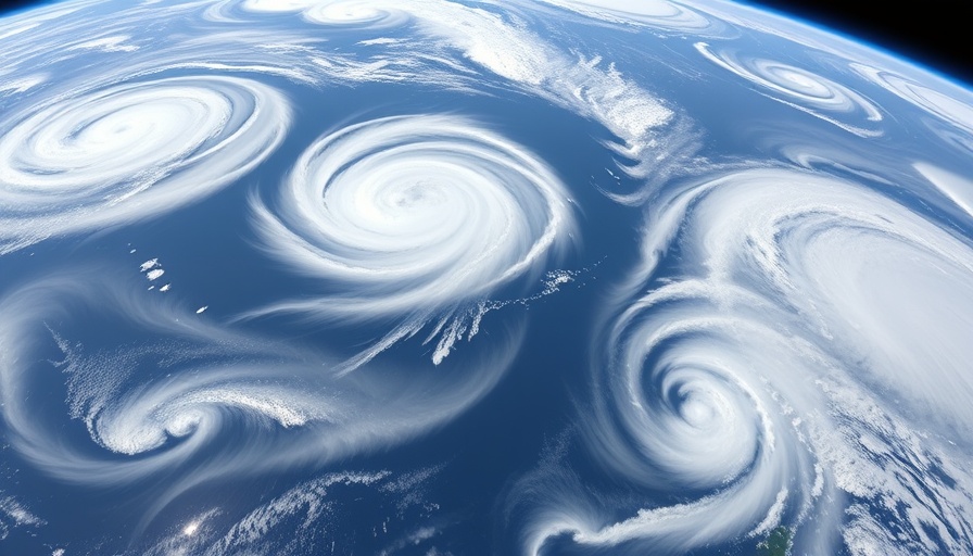 Satellite imagery of Tropical Storm Erin forming over Atlantic Ocean.