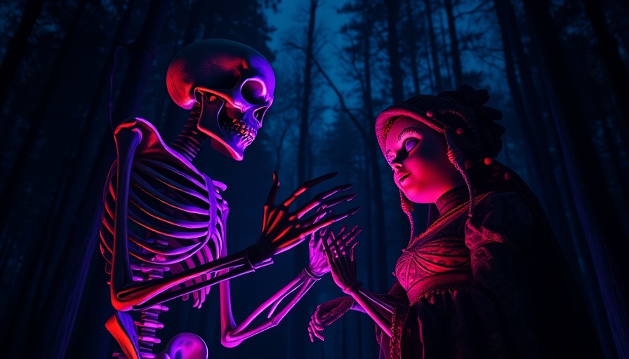 Austin Nightmare Before Christmas light trail featuring giant statues in blue glow.