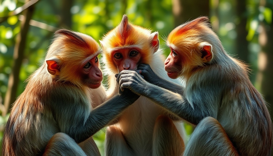Monkeys grooming each other, illustrating social behavior.
