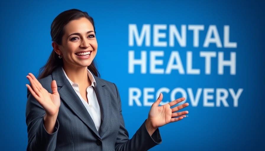 Confident professional woman presenting mental health tips on recovery.