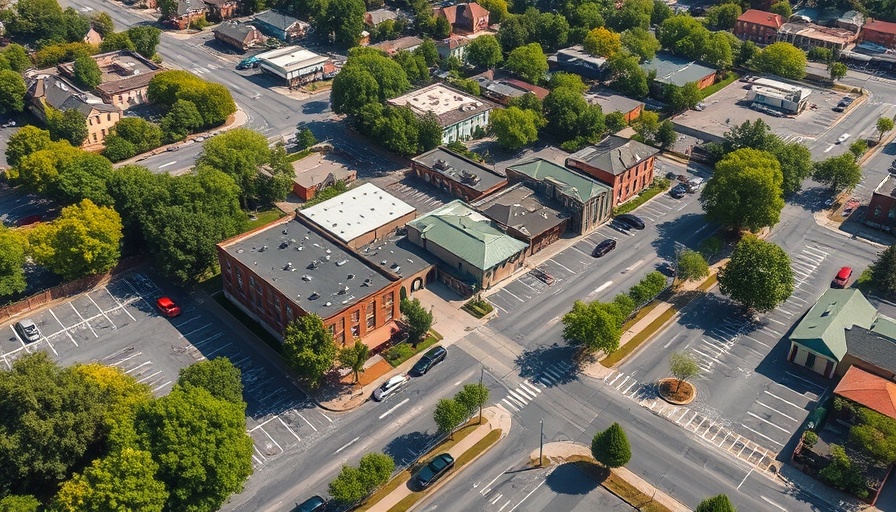 Aerial view of Austin area representing startups, showing buildings and streets.