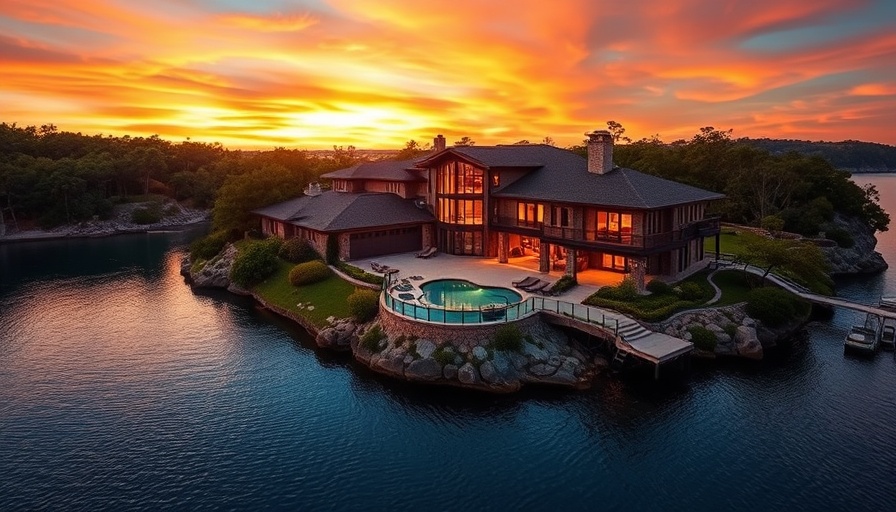 Luxurious waterfront mansion, Austin's most expensive homes, stunning sunset view.