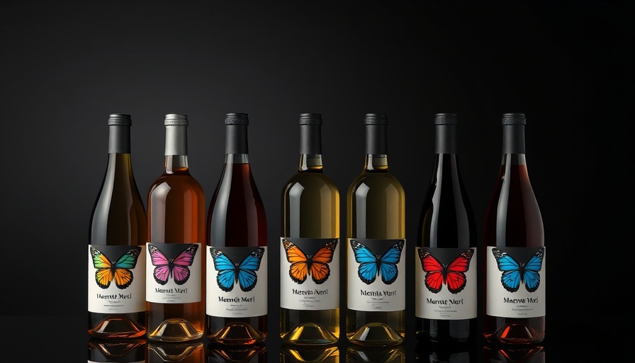 Memento Mori brand refresh with elegant wine bottles featuring butterfly labels.