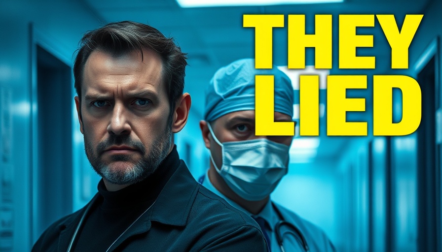 Controversial healthcare claims with serious doctor and text 'THEY LIED'.