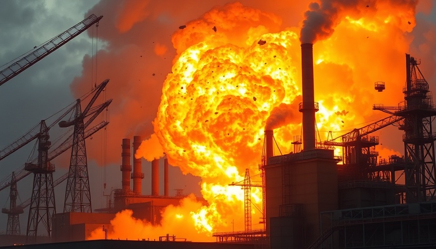 Explosion at US steel plant with flames and debris.