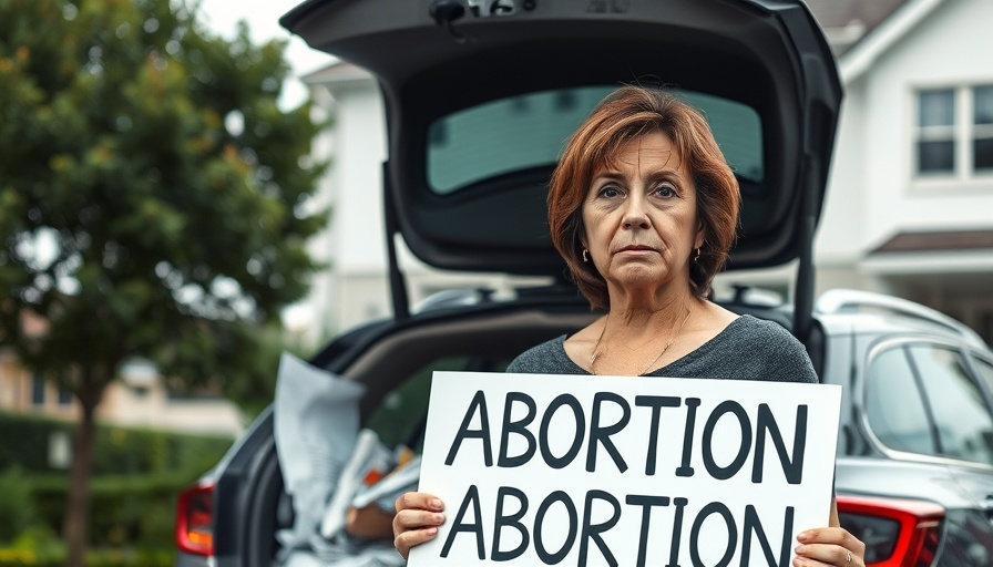 Woman holding protest sign near car related to alleged student abortion scandal