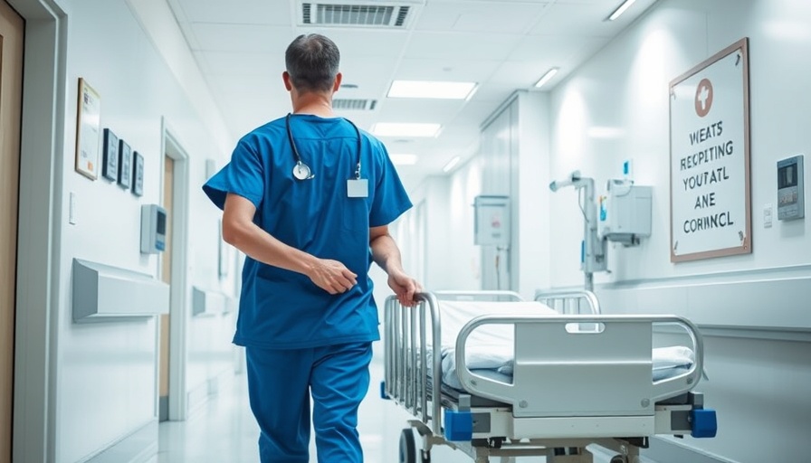 Hospital worker pushing a bed in a hallway, highlighting Medicaid cuts impact on hospitals.