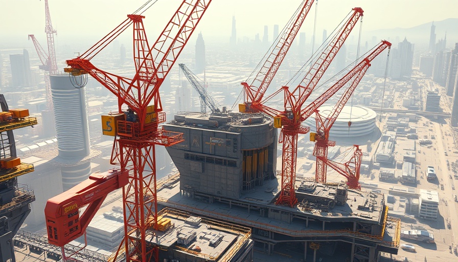 Cedar Park spaceport development site with cranes and workers.