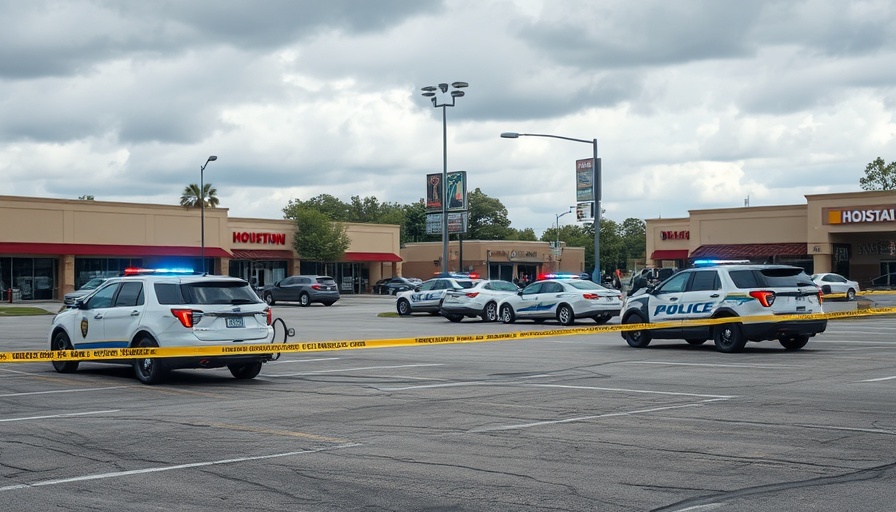 Police scene highlighting gun violence in Houston with police vehicles.