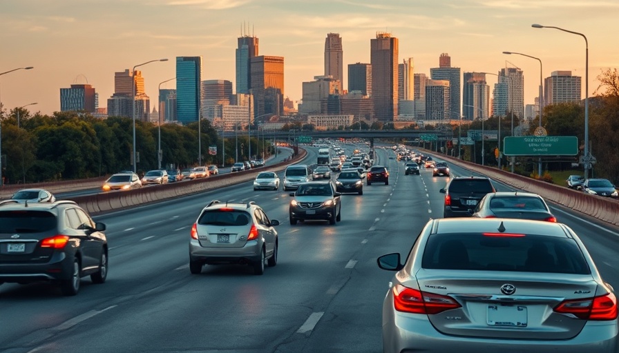 Austin traffic alerts during evening rush hour with cars on highway.