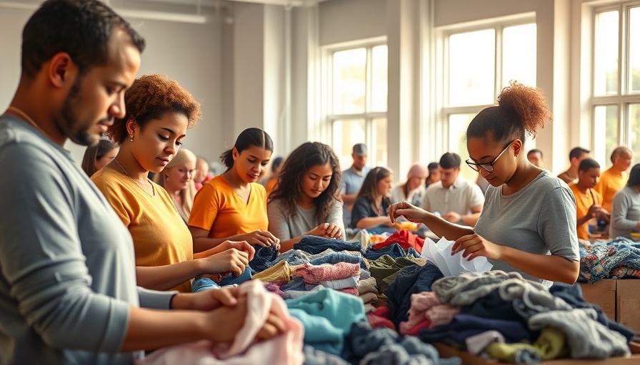 Volunteers sorting clothes in sunlight, helping others slow cognitive decline.