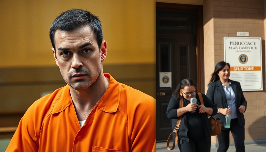 Split image with a man in orange and two women outdoors with a building sign.