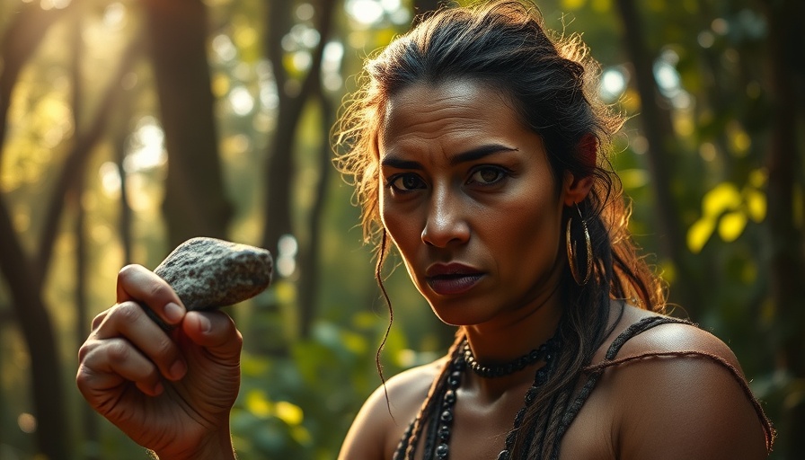 Denisovan interbreeding concept: Primitive woman in forest setting.