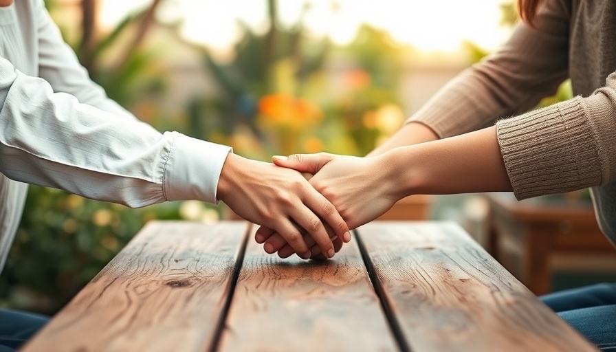 Intertwined hands on a table, suggesting emotional connection, signs of a trauma bond.