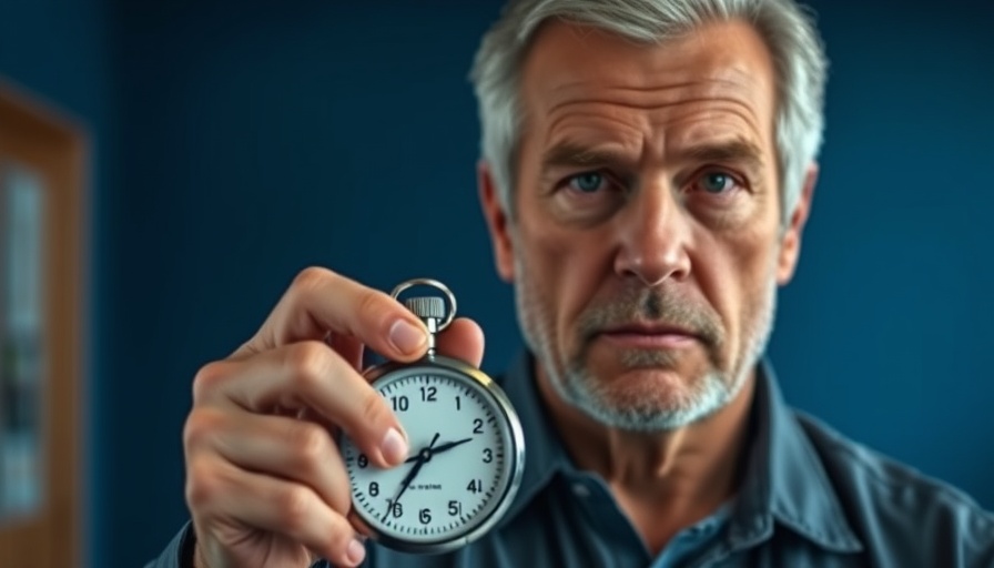 Middle-aged man with a stopwatch in a dramatic setting on fasting effects.