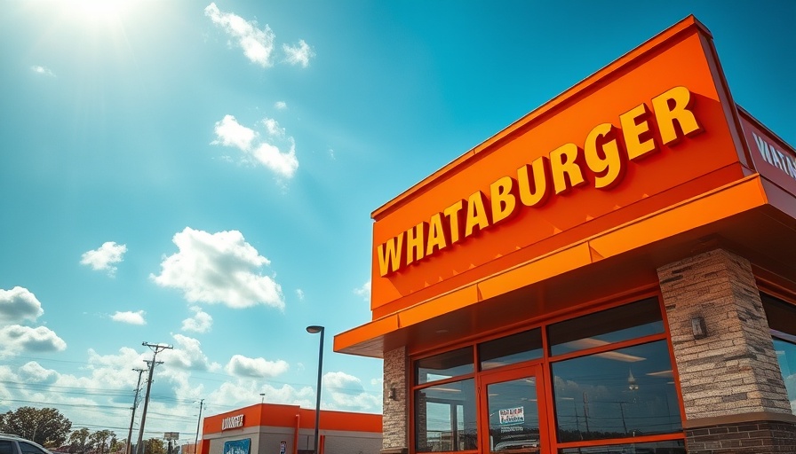 Whataburger restaurant under sunny sky, highlighting brand signage.