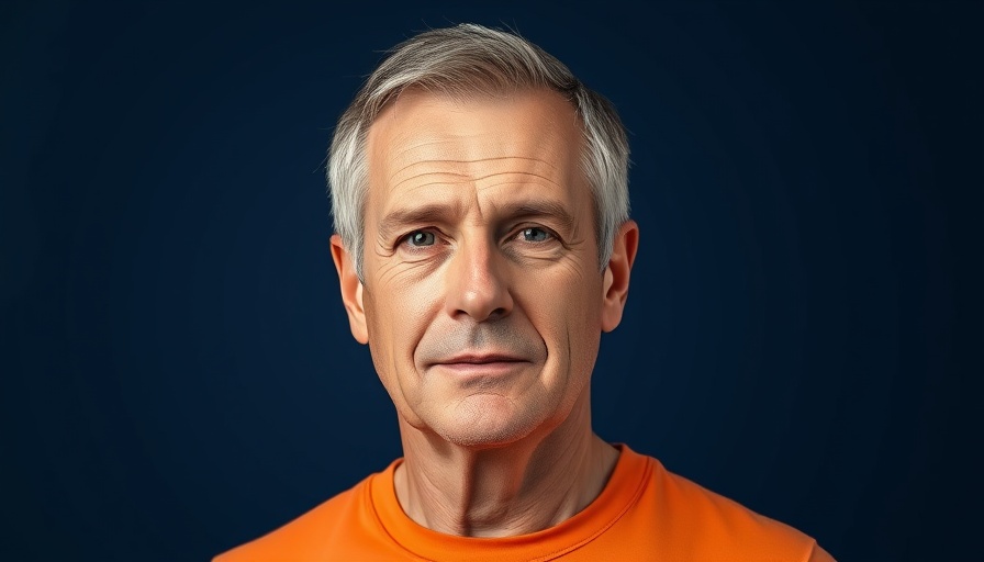 Stop Hair Loss: Middle-aged man in orange shirt with a neutral expression.