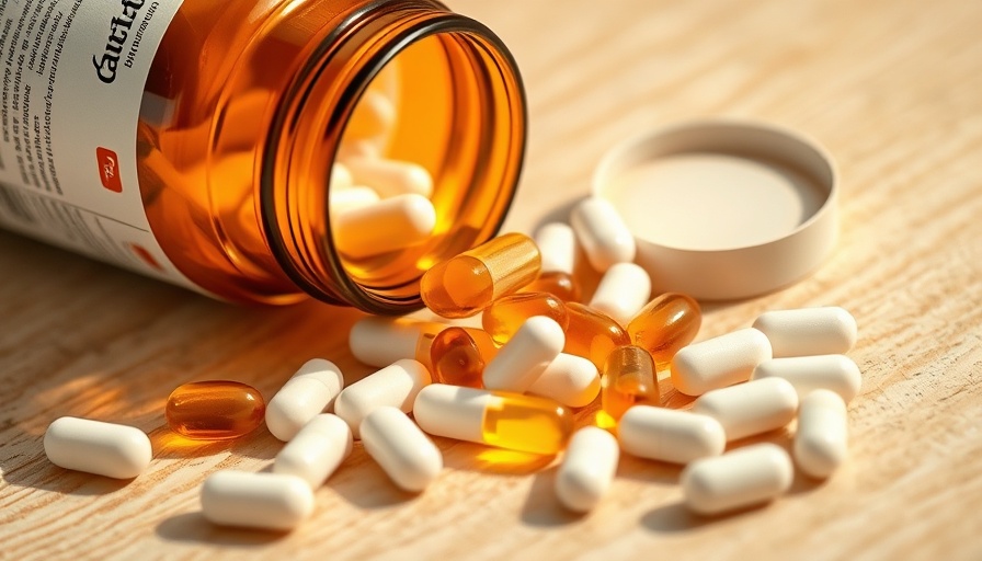 Vitamin C supplements spilling from an open bottle on table