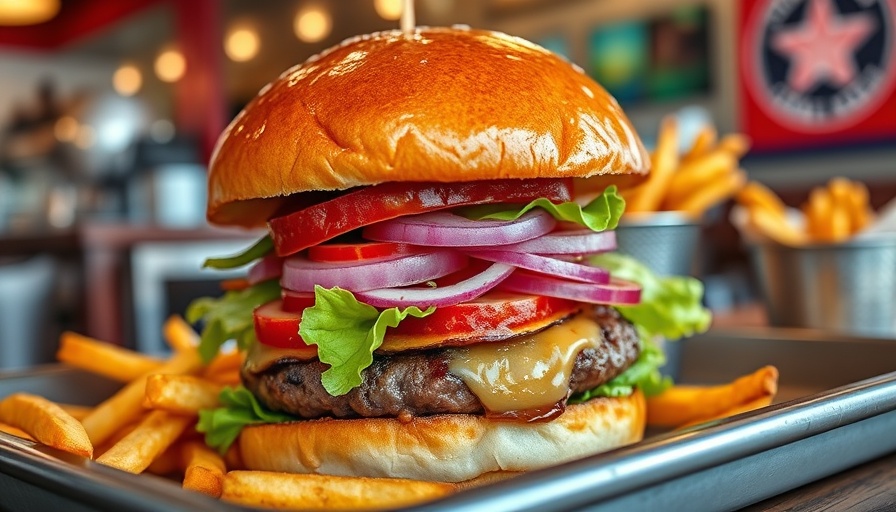 Chop House Burger Dallas with fries on tray.