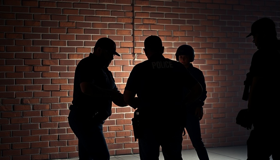 Federal agents arresting a person in Washington D.C. at night, dramatic lighting.