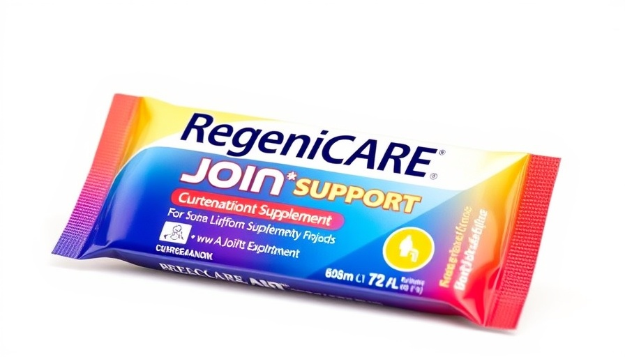 RegeniCARE joint support supplement package with stick pack on white background.
