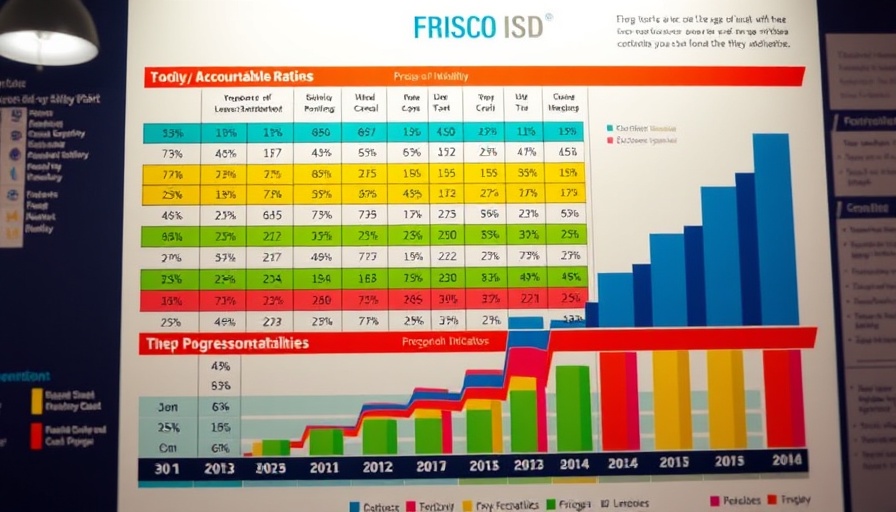 Frisco ISD accountability rating chart with colorful statistics.