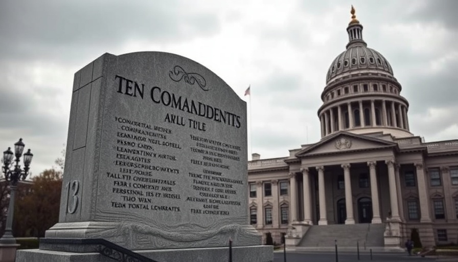 Stone Ten Commandments monument near historic Texas capitol.