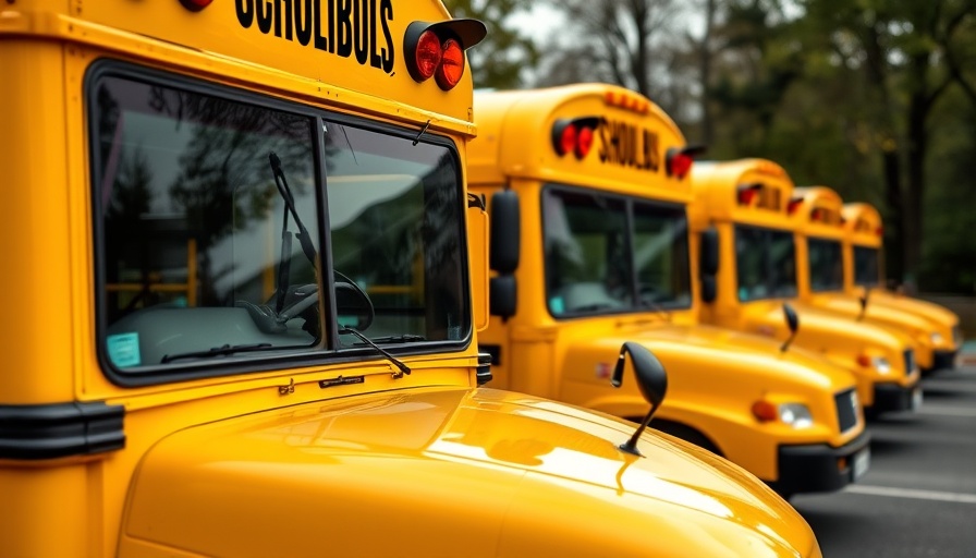 Austin ISD school buses symmetrically aligned, highlighting TEA ratings improvement