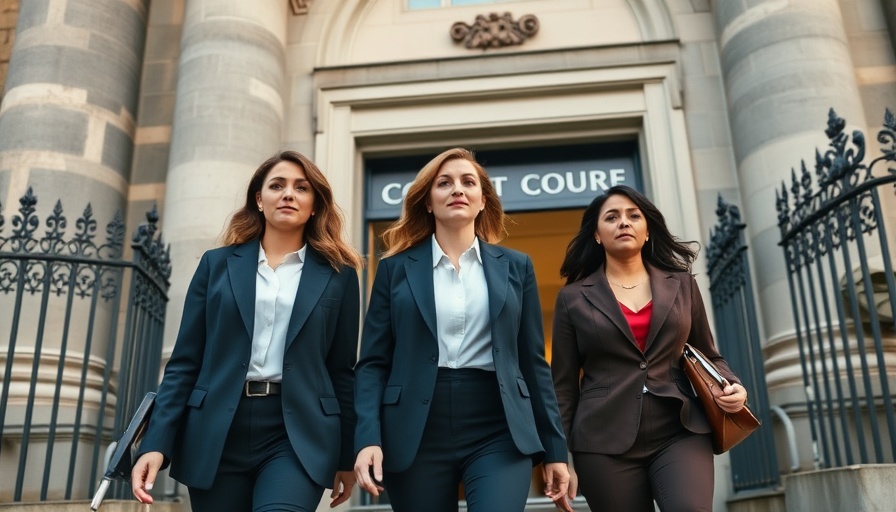 Professional women leave courthouse; AI-generated errors in legal cases context