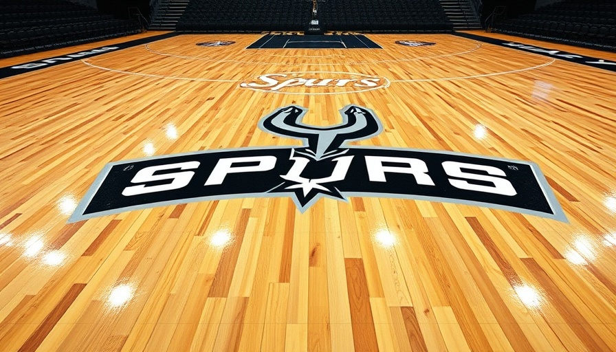 San Antonio Spurs logo on polished court for Spurs Austin Games 2026.