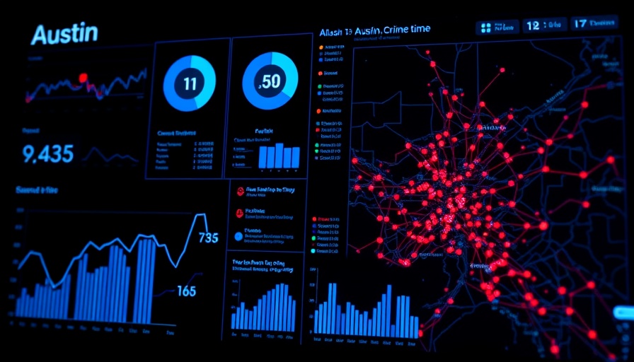 Austin crime reports digital infographic with charts and maps.