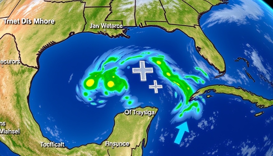 Texas tropical disturbance impact map showing weather patterns.