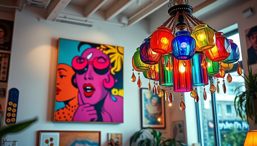 Vibrant interior with pop art and glass chandelier, Houston real estate market.