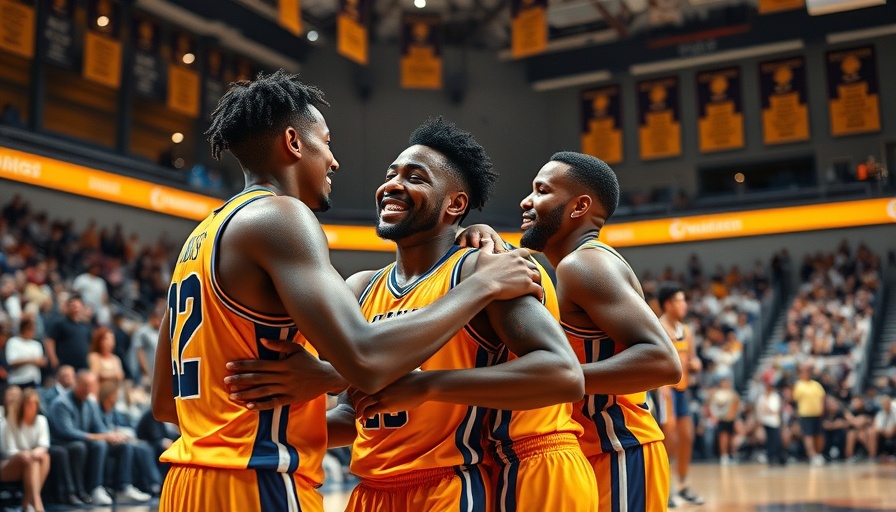 Reunited in Sports: Basketball players embracing joyfully on court.