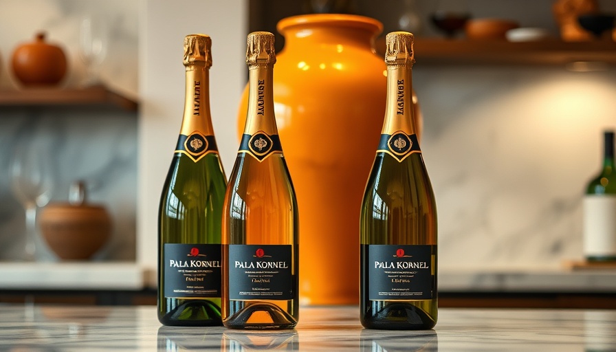 Paula Kornell sparkling wines on marble countertop with vase.