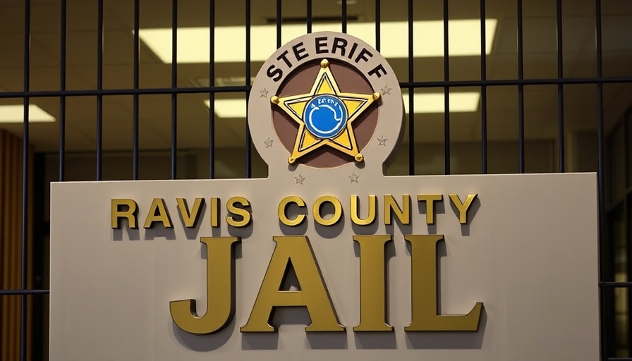 Travis County Jail sign in discussion of mental health diversion center delays.