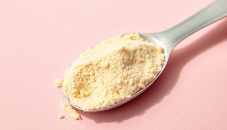 Close-up of protein powder scoop on pink backdrop, ideal perfect protein powder for you.