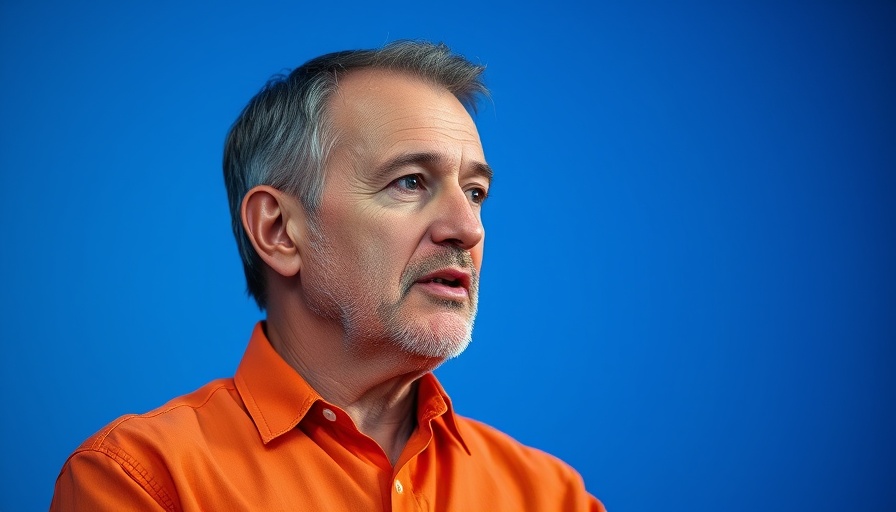 Middle-aged man in orange shirt speaking on camera, Remove Skin Tags Overnight.