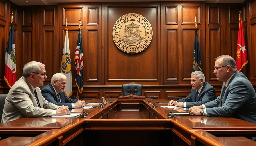 Williamson County budget 2025 meeting scene with officials, flags.