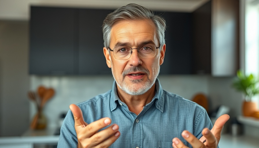 Man presenting information in a kitchen setting.