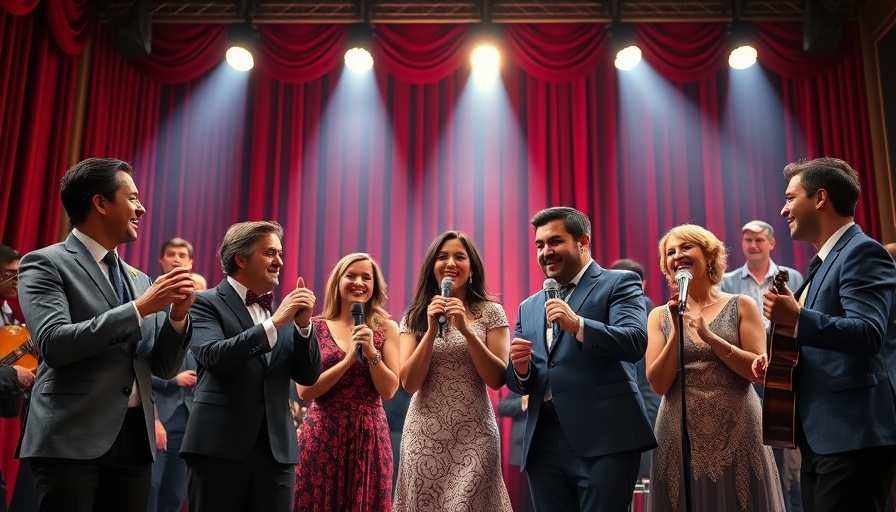Houston lawyers engaging in a musical performance on stage.