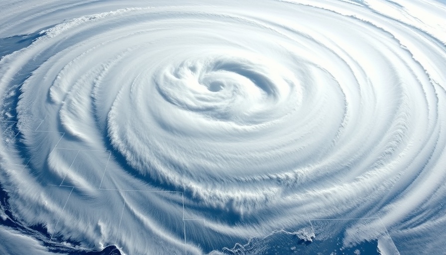 Massive swirling hurricane over the Atlantic Ocean near US East Coast.