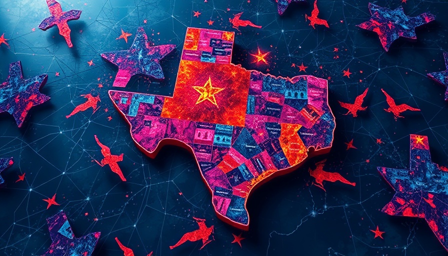 Abstract Texas map depicting congressional redistricting.