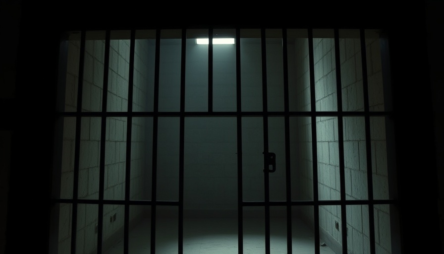 Dim prison cell casting shadows, Harris County Jail context.