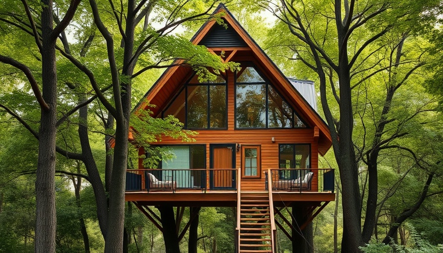 Luxurious A-frame treehouse surrounded by trees in Fredericksburg.