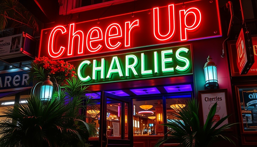 Cheer Up Charlies closure, vibrant neon-lit entrance at night.