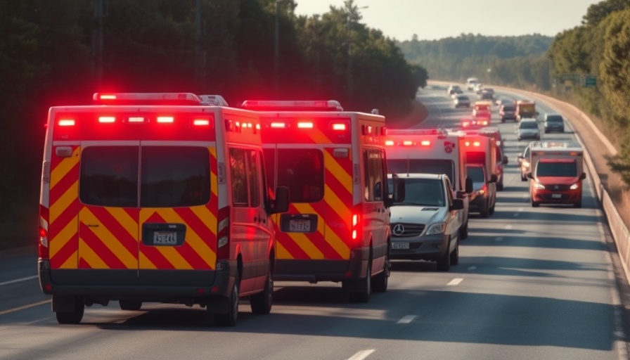 Emergency response scene on New York Thruway, ambulances and rescue.