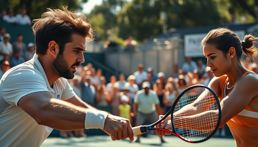 Tennis players battling it out in the final round at a lively match.