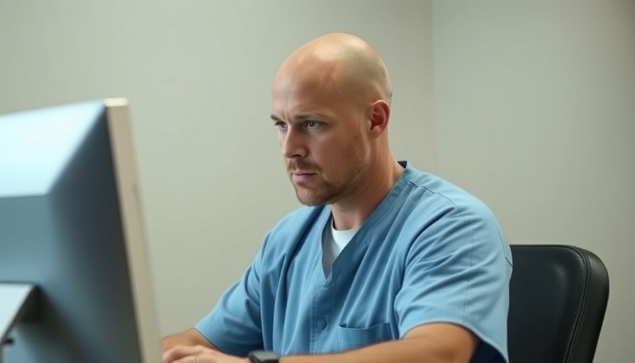 Bald male in blue prison uniform focused on computer, Lyle Menendez denied parole.